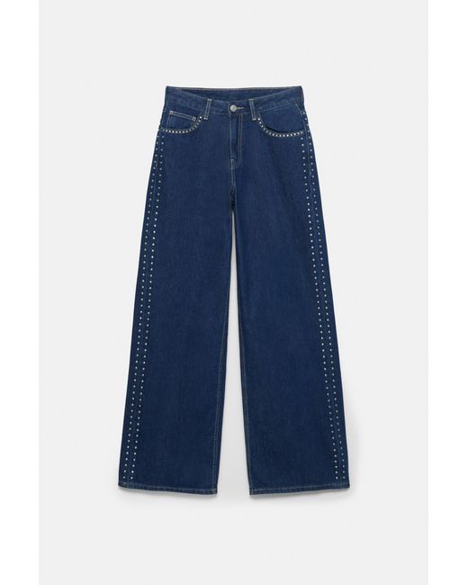 Pull&Bear Blue Wide-Leg Stud Jeans