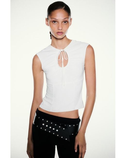 Pull&Bear Blue Gathered Tie-Neck Top