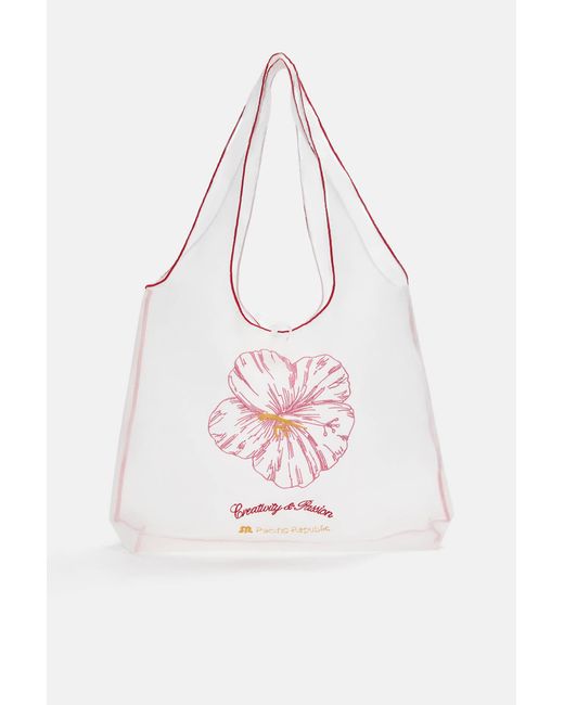 Pull&Bear Pink Transparent Floral Tote Bag