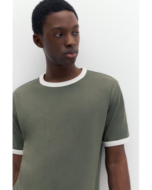 Pull&Bear Green Contrast Trim T-Shirt for men