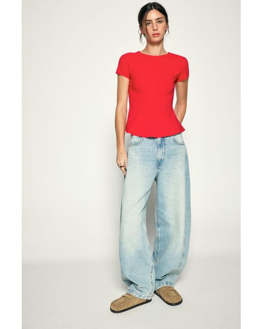 Pull&Bear Red Peplum Top