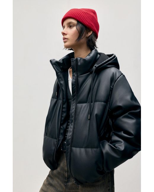 Pull&Bear Gray Leather Effect Padded Jacket