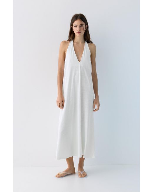 Vestito Midi Halter di Pull&Bear in Natural