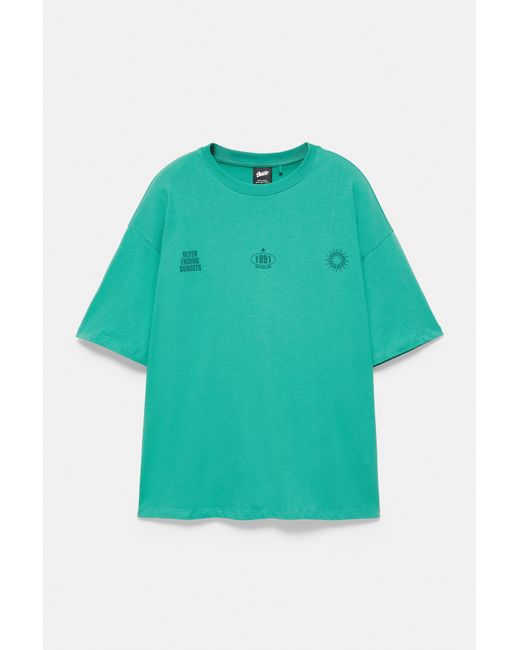 Pull&Bear Green Stwd Sun Graphic T-Shirt for men