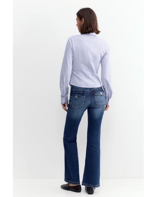 Pull&Bear Blue Fitted Wide-Cuff Shirt