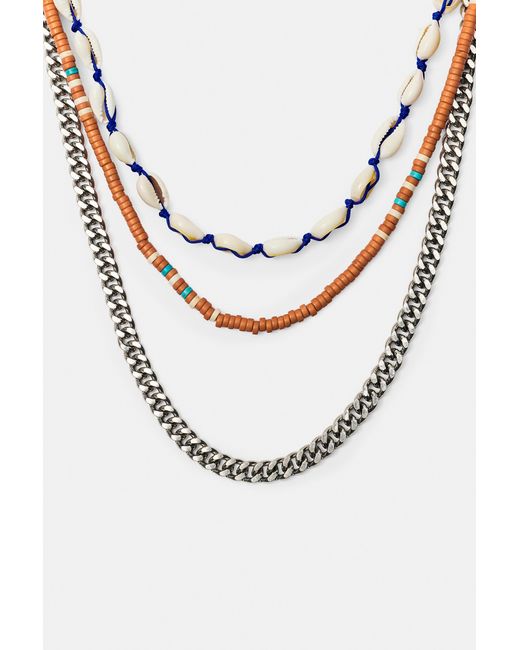 Pull&Bear White 3-Pack Of Shell And Bead Necklaces for men