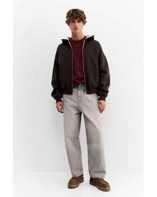 Pull&Bear Black Graphic Zip-Up Hoodie for men