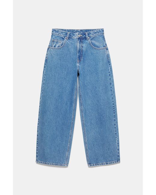 Pull&Bear Blue Balloon Fit Jeans With Embroidered Text