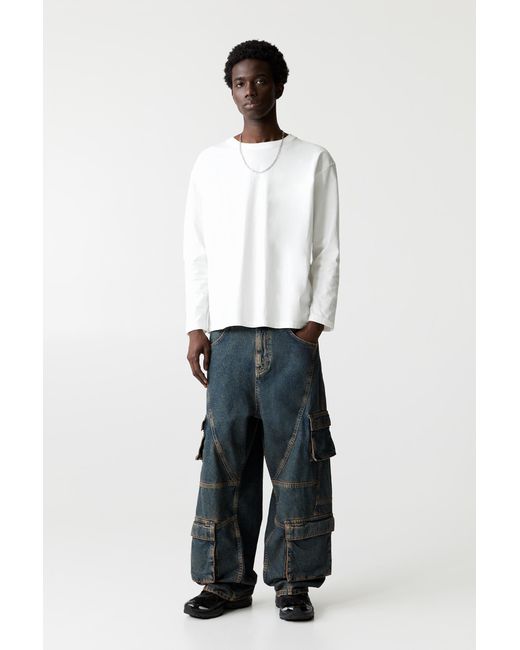 Pull&Bear White Stwd Super Baggy Cargo Jeans for men