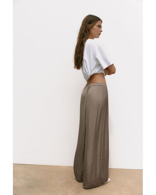 Pull&Bear Natural Satin Wide-Leg Trousers
