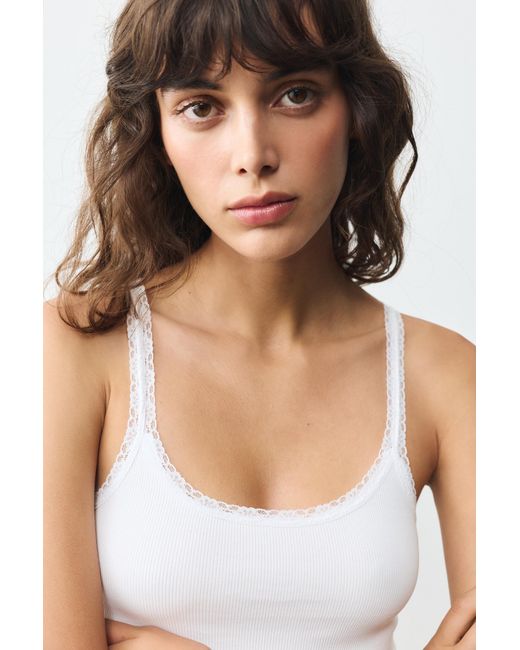 Pull&Bear White Lace-Trim Tank Top