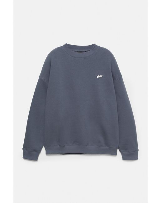 Pull&Bear Blue Stwd Round Neck Sweatshirt for men