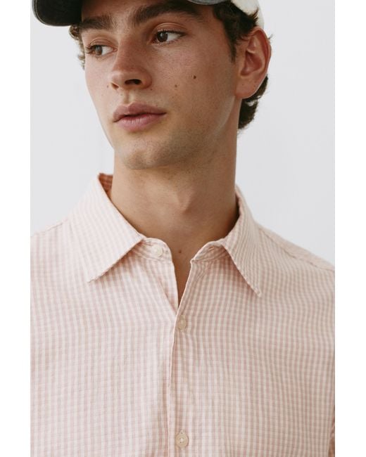 Pull&Bear Natural Short Sleeve Check Shirt for men