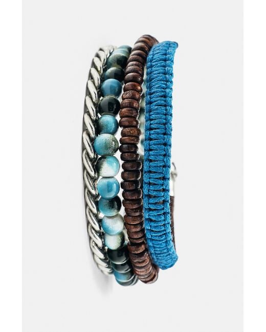 Pull&Bear Black 4-Pack Of Beaded And Chain Bracelets for men