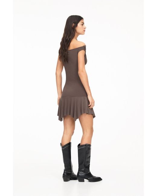 Pull&Bear Short Off-The-Shoulder Dress in Brown