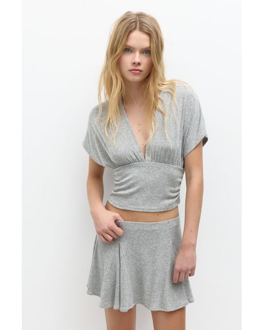 Pull&Bear Gray Ruffled Mini Skirt