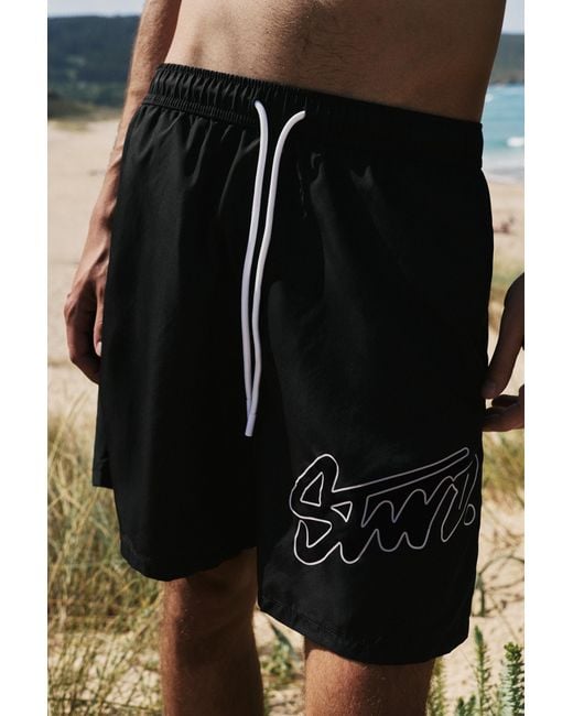 Pull&Bear Black Stwd Board Shorts for men