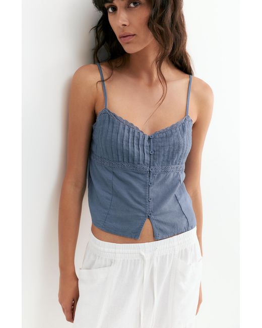 Pull&Bear Blue Linen Blend Camisole Top