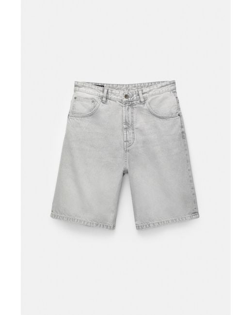 Pull&Bear Black Baggy Denim Bermuda Shorts for men