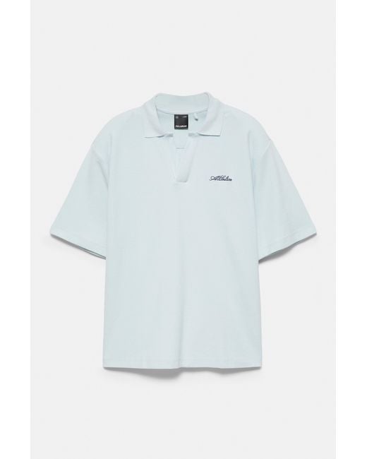 Pull&Bear White Short Sleeve Waffle-Knit Polo Shirt for men