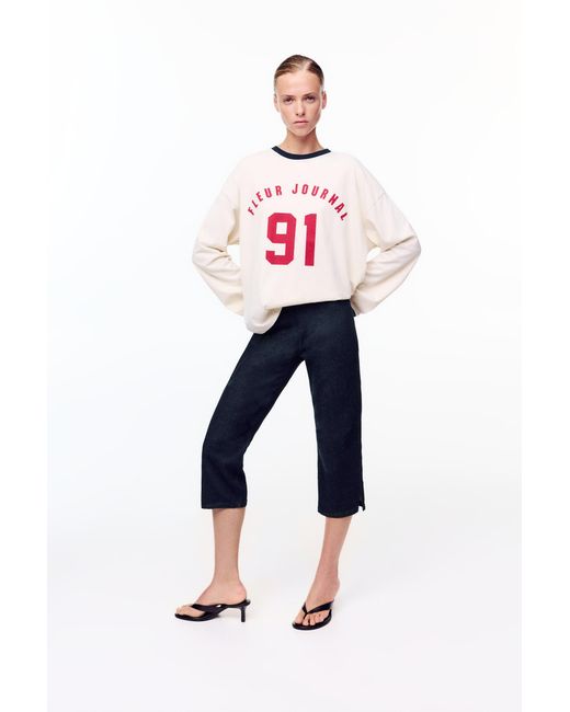 Pull&Bear White Long Sleeve Graphic T-Shirt