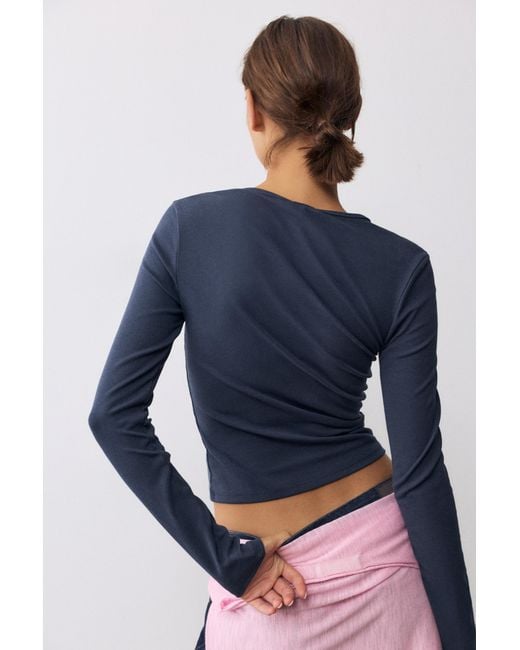 Pull&Bear Blue Fitted Long Sleeve T-Shirt