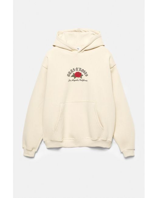 Pull&Bear Guns N' Roses Capuchonsweater in het Natural voor heren