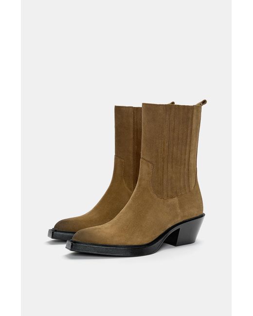 Pull&Bear Leren Enkellaarsjes Met Hak in het Blue