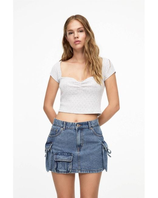 Pull&Bear Blue Denim Cargo Mini Skirt