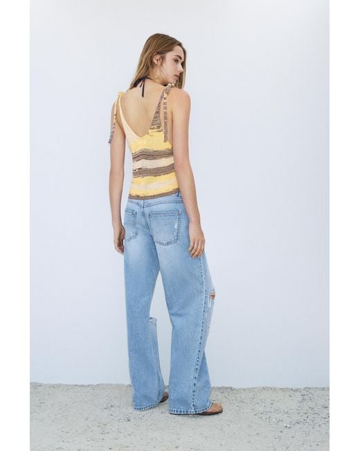 Pull&Bear Green Cutwork Space Dye Top