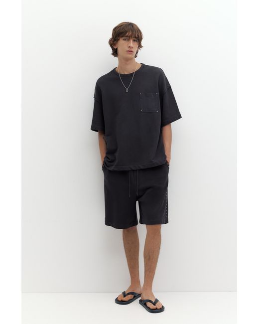 Pull&Bear Black Oversize T-Shirt With Stud Pocket for men