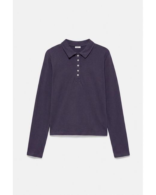 Pull&Bear Blue Long Sleeve Polo Shirt