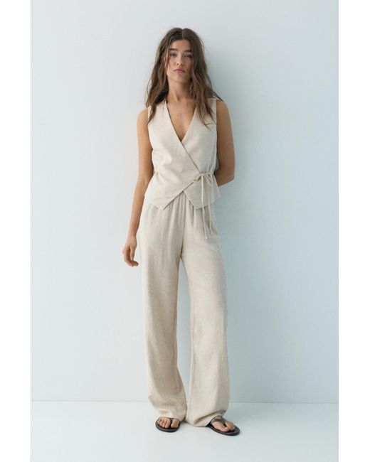 Pull&Bear Natural Linen Blend Wrap Vest