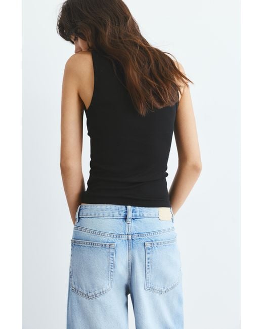 Pull&Bear Black Round Neck Tank Top