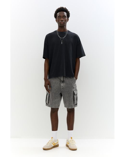Pull&Bear Black Denim Cargo Bermuda Shorts for men