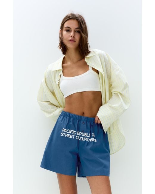 Pull&Bear Blue Pyjama-Style Bermuda Shorts With Graphic
