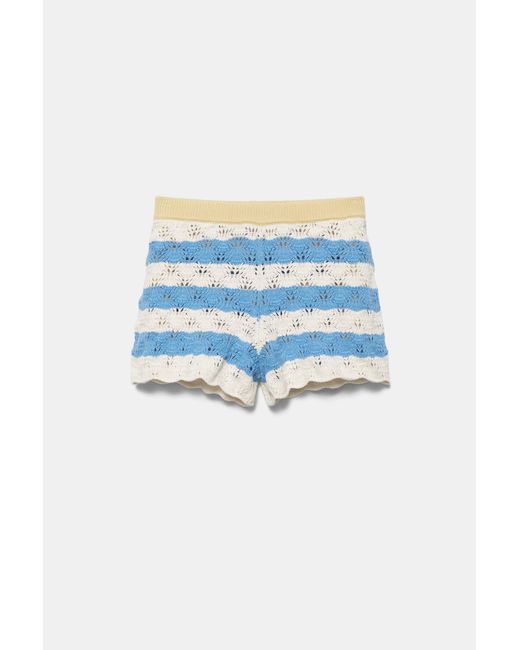 Pull&Bear Blue Striped Crochet Shorts