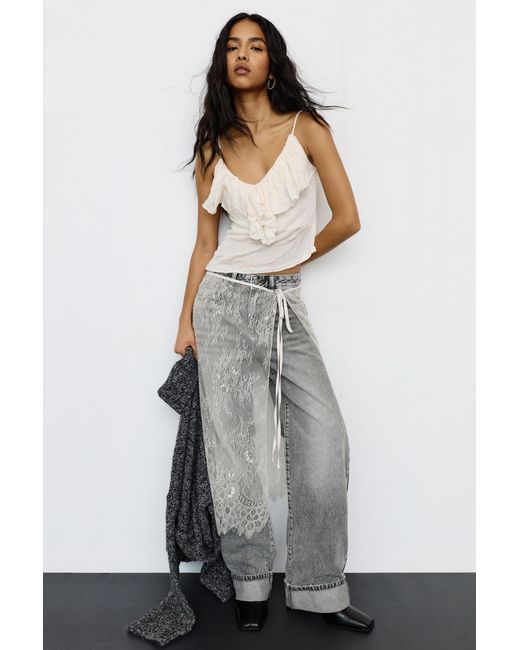Pull&Bear Gray Lace Midi Sarong Skirt