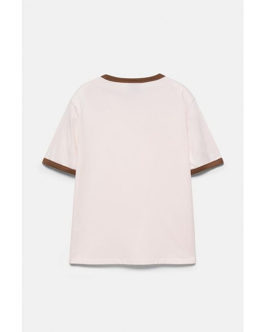 Pull&Bear White Contrast Trim T-Shirt for men