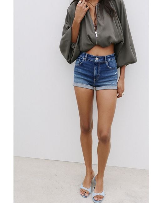 Pull&Bear Blue Mid-Waist Denim Shorts