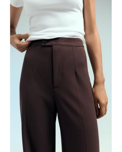 Pull&Bear Brown Wide-Leg Darted Trousers