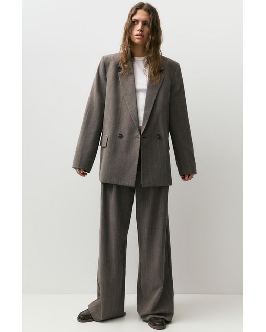 Pull&Bear Brown Striped Double-Breasted Blazer