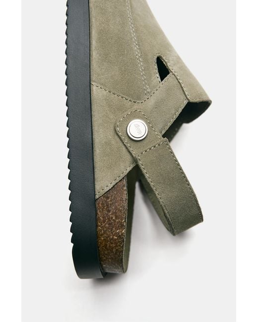Pull&Bear Green Stwd Leather Strap Clogs for men