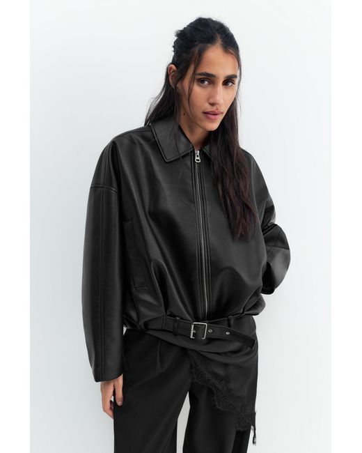 Pull&Bear Black Leather Effect Balloon Jacket