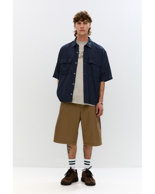 Pull&Bear Blue Flowing Short Sleeve Utility Shirt for men