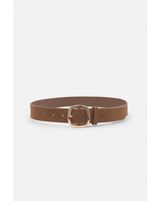 Pull&Bear Brown Faux Suede Belt With Rounded Buckle
