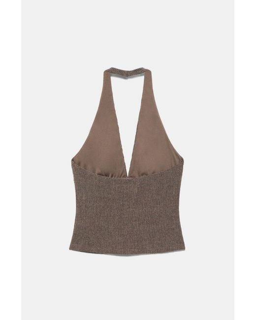 Pull&Bear Brown Halterneck Crepe Top