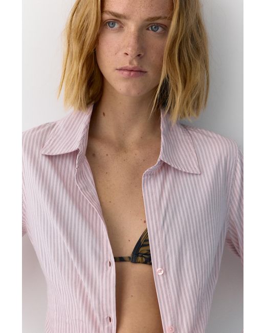 Pull&Bear Blue Darted Fitted Shirt