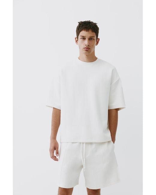 Pull&Bear White Interlock Short Sleeve Sweatshirt for men