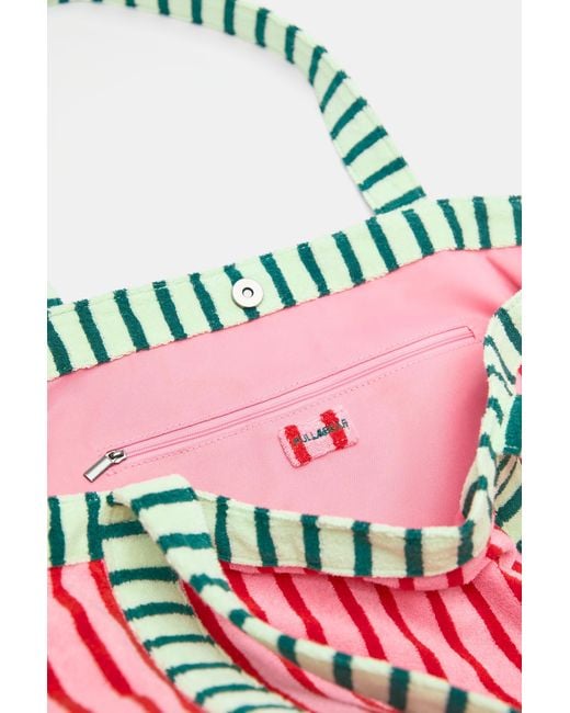 Pull&Bear Red Striped Towelling Tote Bag